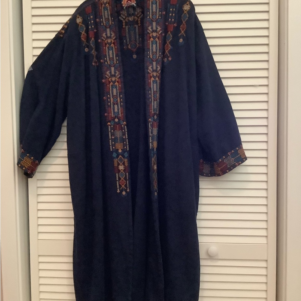 Johnny Was Navy Embroidered Cotton Coat